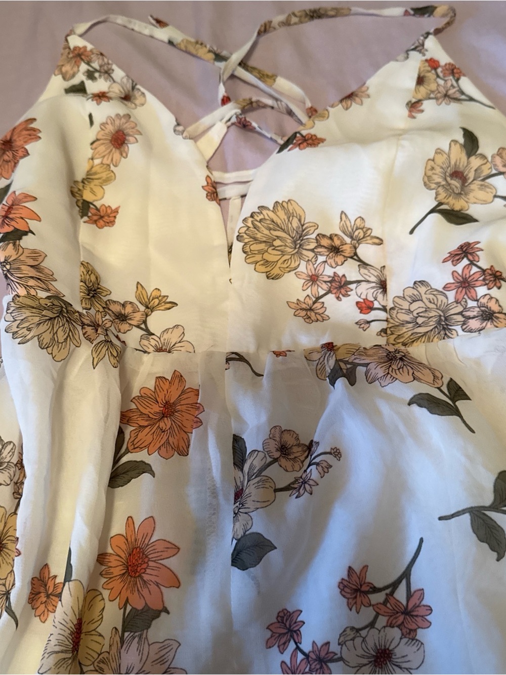 Forever 21 White Floral Maxi Dress with Yellow & Orange Blooms